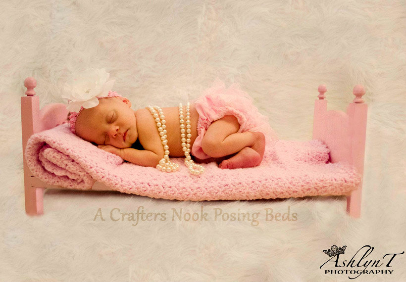 Small Traditional Newborn Photo Prop Baby Doll Bed And Foam Mattress